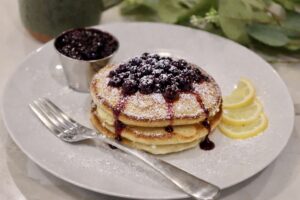 GF Pancakes with Blueberry Compote